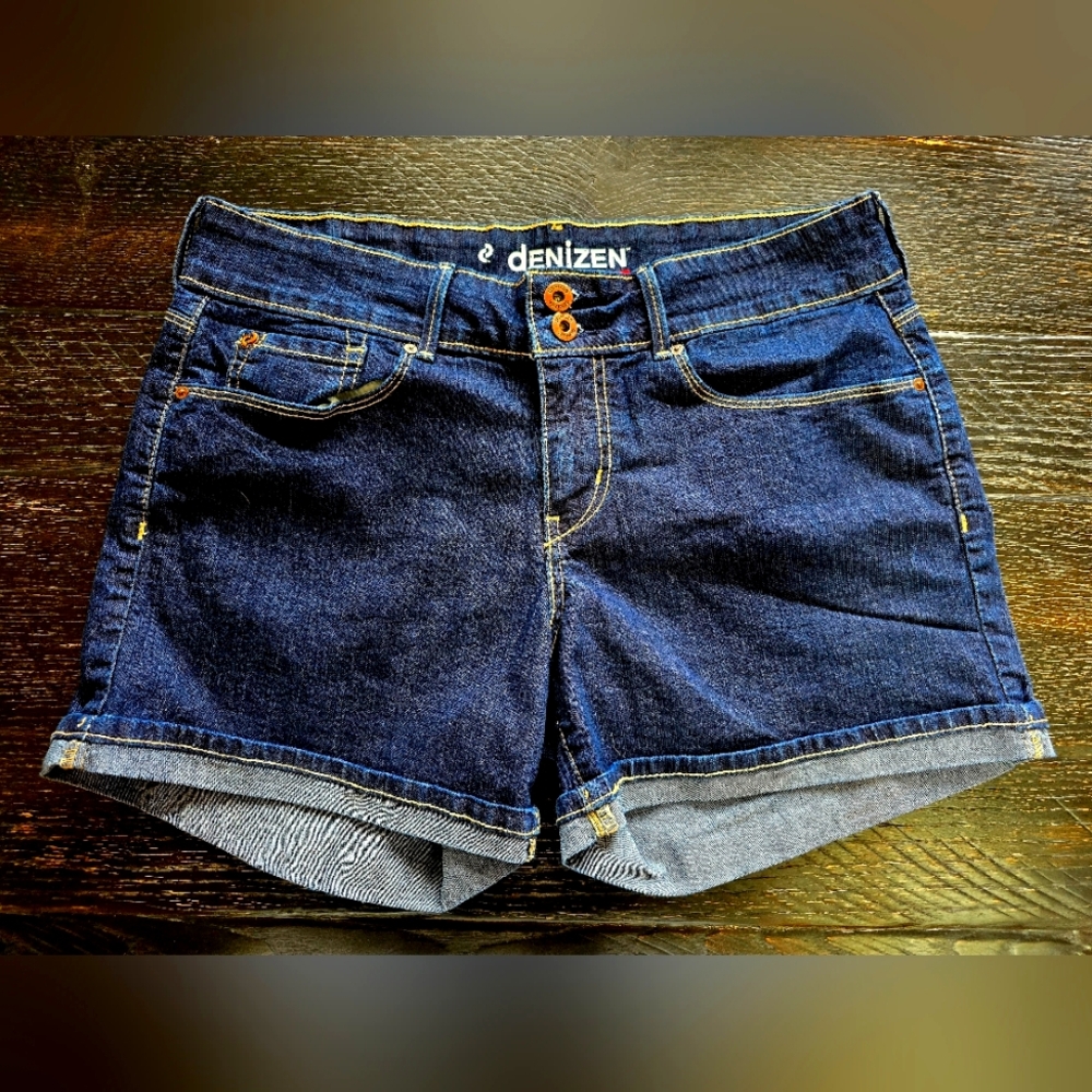 Denizen from Levi's Blue Jean Shorts with Cuffed Hems and Distressed Details